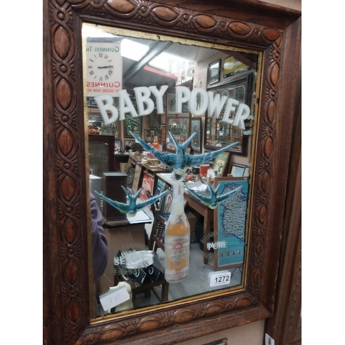 1272 - The Baby Power framed advertising mirror. {50 cm H x 37 cm W}