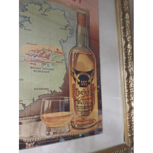 1276 - Locke's Irish Whiskey framed showcard. {45 cm H x 37 cm W}.