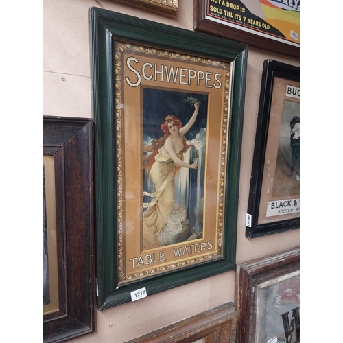 1277 - Schweppes Table Waters framed showcard. {62 cm H x 41 cm W}.