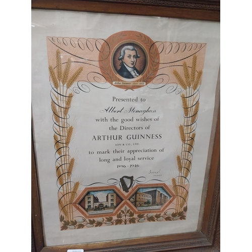 1278 - Framed Long Service Certificate presented to Albert Monaghan with the good wishes of the Directors o... 