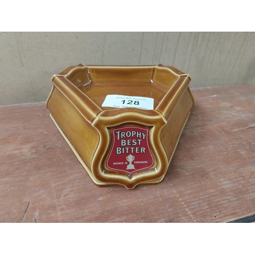 128 - Trophy Best Bitter ceramic advertising ashtray. {7 cm H x 20 cm W  x 20 cm D}.