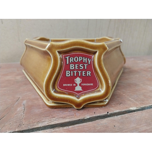 128 - Trophy Best Bitter ceramic advertising ashtray. {7 cm H x 20 cm W  x 20 cm D}.