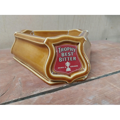 128 - Trophy Best Bitter ceramic advertising ashtray. {7 cm H x 20 cm W  x 20 cm D}.