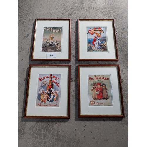 48 - Set of four French framed advertising prints {33cm H x 26cm W}