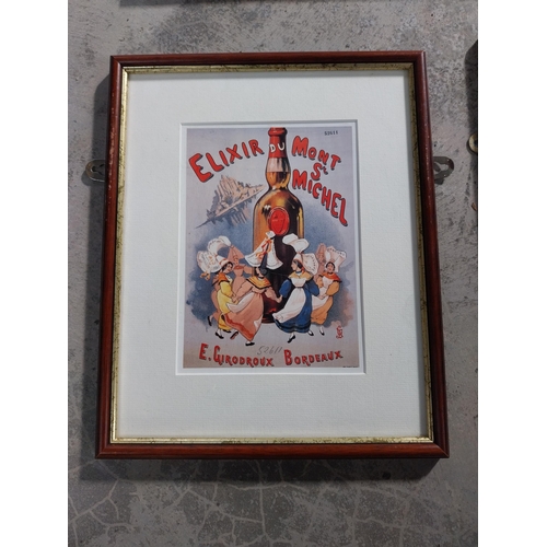 48 - Set of four French framed advertising prints {33cm H x 26cm W}