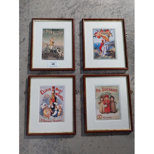 48 - Set of four French framed advertising prints {33cm H x 26cm W}