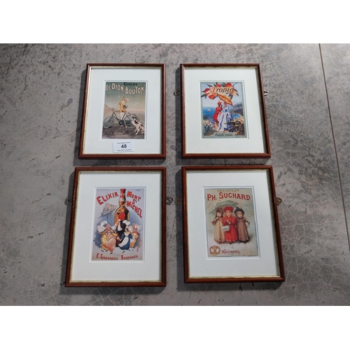 48 - Set of four French framed advertising prints {33cm H x 26cm W}