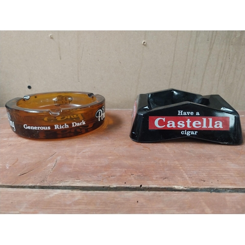 129 - Pony Rich and Dark glass advertising ashtray {4 cm H x 15 cm Diam.} and Castella Cigars advertising ... 