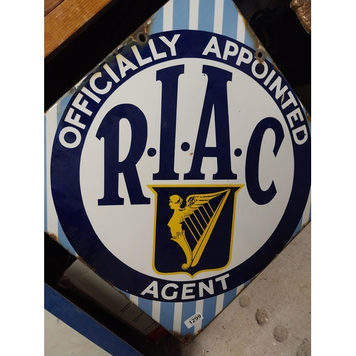 1299 - Rare RIAC Officially Appointed Agent double sided enamel advertising sign. {72 cm H x 72 cm W}