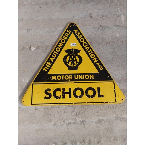 1301 - AA Motor Union School advertising sign. {56 cm H x 63 cm W}.