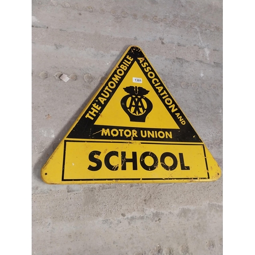 1301 - AA Motor Union School advertising sign. {56 cm H x 63 cm W}.