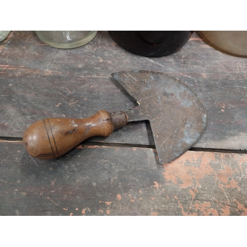 1306A - Miscellaneous lot of glass sweet jars, four chemist bottles, Coca Cola bottle and tobacco cutter. {2... 