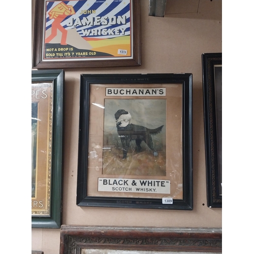 1309 - Buchanan's Black and White Scotch Whiskey showcard in original frame. {52 cm H x 44 cm W}.