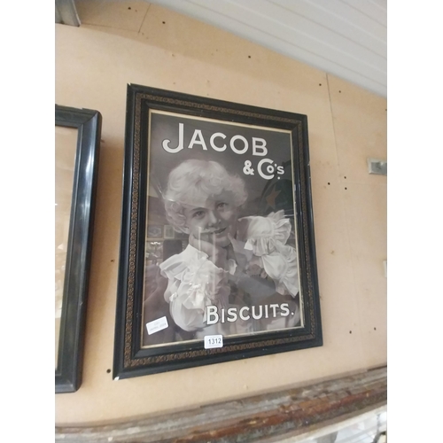 1312 - Jacob and Co's Biscuits Black and White print in original Jacob's  frame. {57 cm H x 45 cm W}.