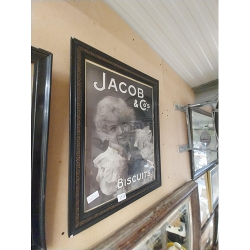 1312 - Jacob and Co's Biscuits Black and White print in original Jacob's  frame. {57 cm H x 45 cm W}.