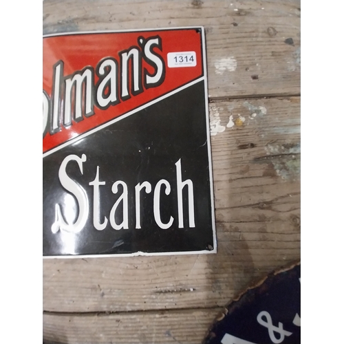 1314 - Colman's Starch enamel advertising sign. {30 cm H x 30 cm W}.