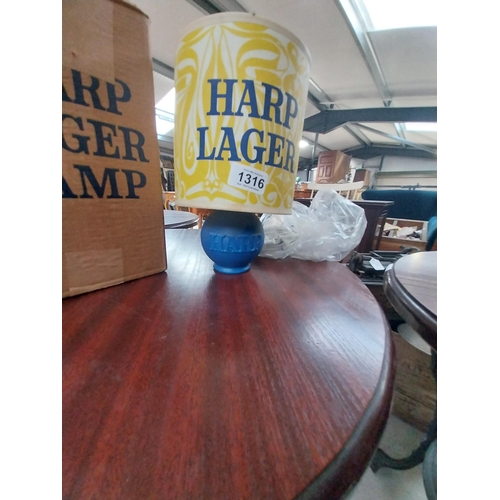 1316 - 1970's Harp Lager lamp in original box. { 25cm H X 16cm W }.