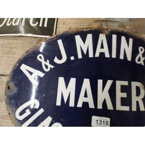 1318 - A and J Main and Co Ltd Makers Glasgow and London enamel advertising sign. {33 cm H x 48 cm W}.