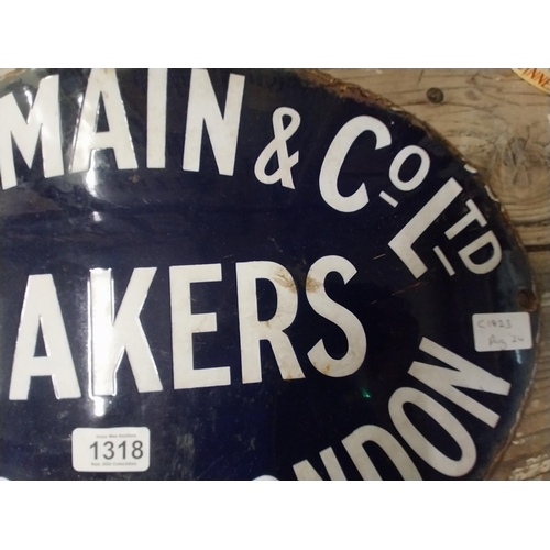 1318 - A and J Main and Co Ltd Makers Glasgow and London enamel advertising sign. {33 cm H x 48 cm W}.