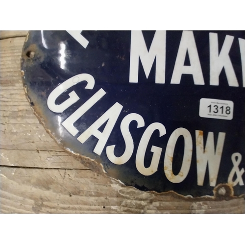 1318 - A and J Main and Co Ltd Makers Glasgow and London enamel advertising sign. {33 cm H x 48 cm W}.