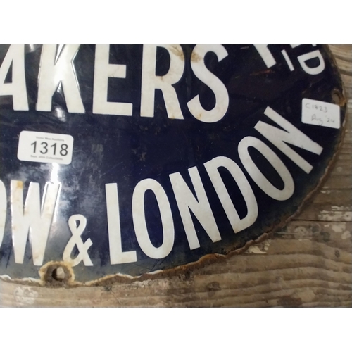 1318 - A and J Main and Co Ltd Makers Glasgow and London enamel advertising sign. {33 cm H x 48 cm W}.