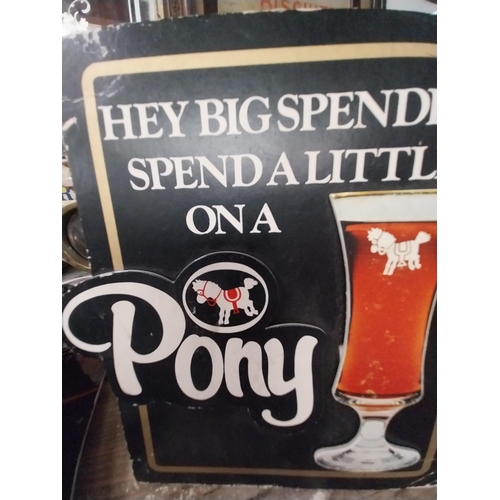 1323 - Hey Big Spender Spend a little on a Pony advertising showcard. {26 cm H x 20 cm W}.