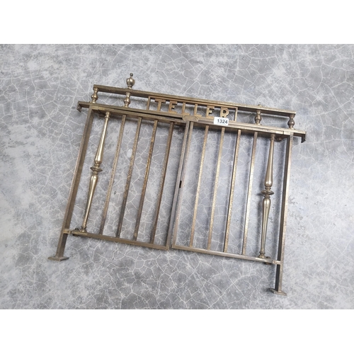 1324 - 19th C. brass bank Teller's two door grille. {92 cm H x 61 cm W}.