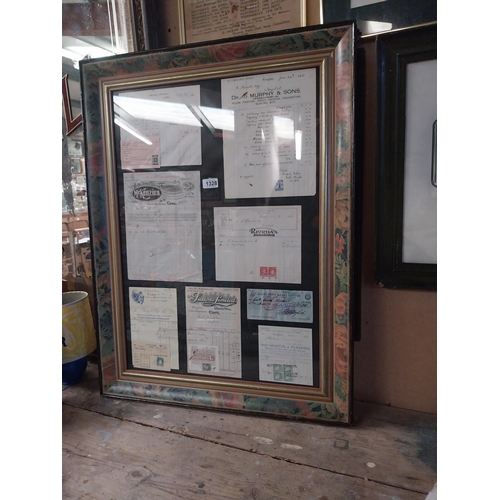 1328 - Framed montage of Billheads -  Suttons Limited, McKenzies Cork and Riordan's Cork. {86 cm H x 64 cm ... 