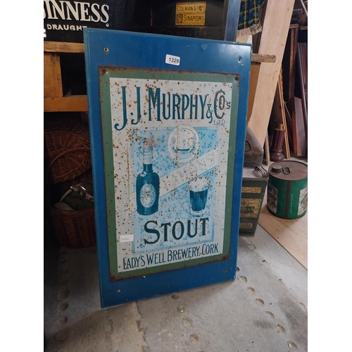 1329 - Tinplate JJ Murphy and Co's Stout advertising sign. {77 cm H x 46 cm W}.