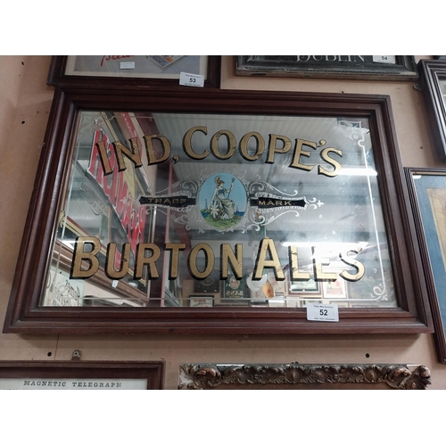 52 - Early 20th C. Ind Coope's Burtons Ales framed advertising mirror. {59 cm H x 86 cm W}.