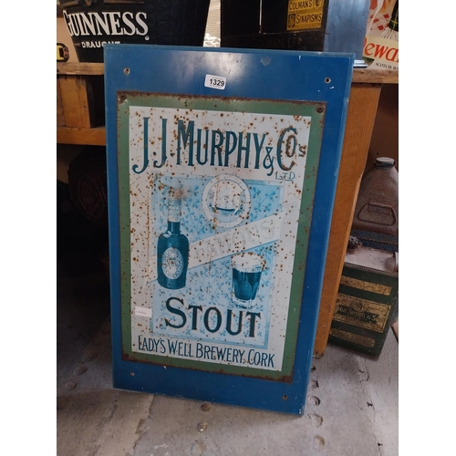 1329 - Tinplate JJ Murphy and Co's Stout advertising sign. {77 cm H x 46 cm W}.