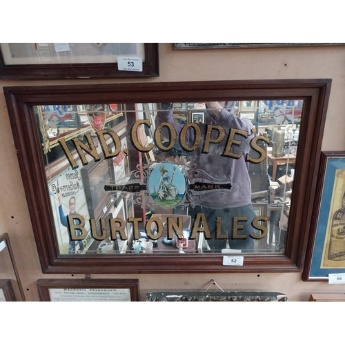 52 - Early 20th C. Ind Coope's Burtons Ales framed advertising mirror. {59 cm H x 86 cm W}.