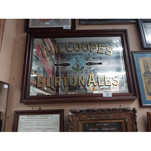 52 - Early 20th C. Ind Coope's Burtons Ales framed advertising mirror. {59 cm H x 86 cm W}.