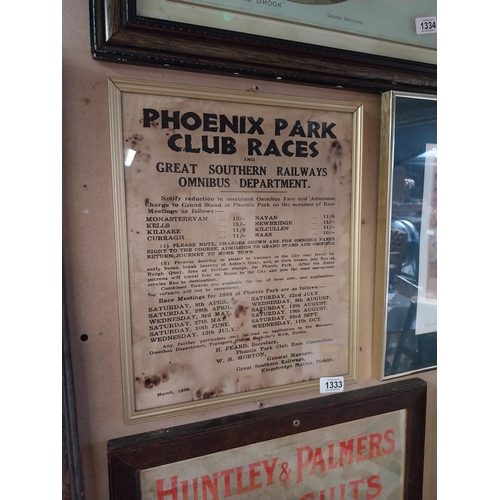 1333 - Phoenix Park Club Races Great Southern Railways Omnibus Department framed print. {39 cm H x 33 cm W}