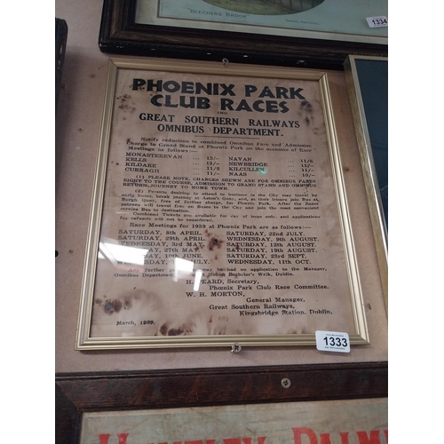 1333 - Phoenix Park Club Races Great Southern Railways Omnibus Department framed print. {39 cm H x 33 cm W}