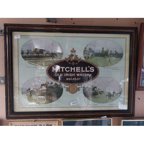 1334 - Mitchell's Old Irish Whisky Belfast showcard in original stamped frame. {61 cm H x 87 cm W}.