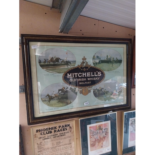 1334 - Mitchell's Old Irish Whisky Belfast showcard in original stamped frame. {61 cm H x 87 cm W}.