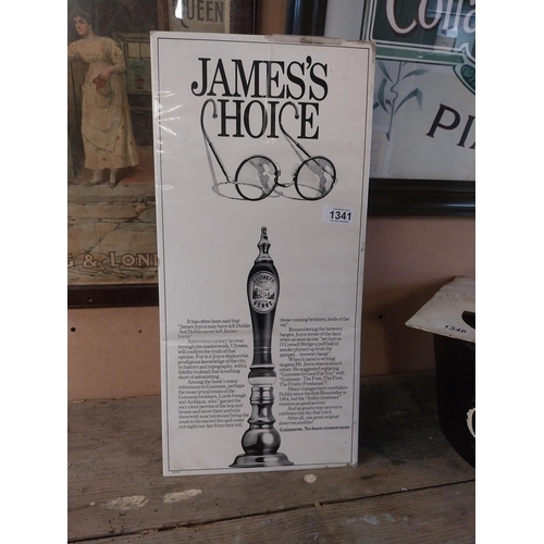 1341 - James's Choice Guinness No Beer comes near celluloid advertising counter showcard. {52 cm H x 41 cm ... 