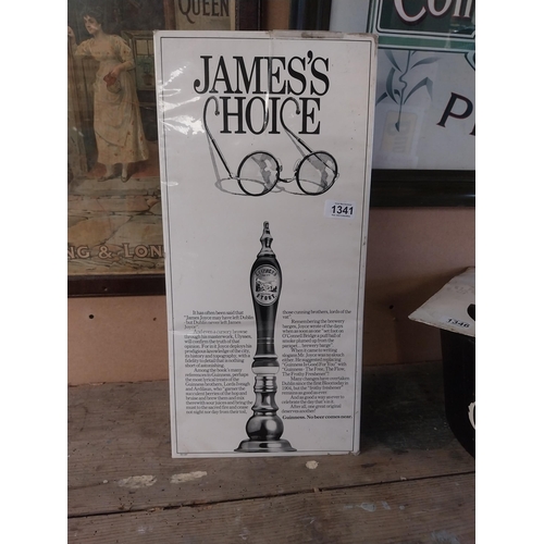 1341 - James's Choice Guinness No Beer comes near celluloid advertising counter showcard. {52 cm H x 41 cm ... 