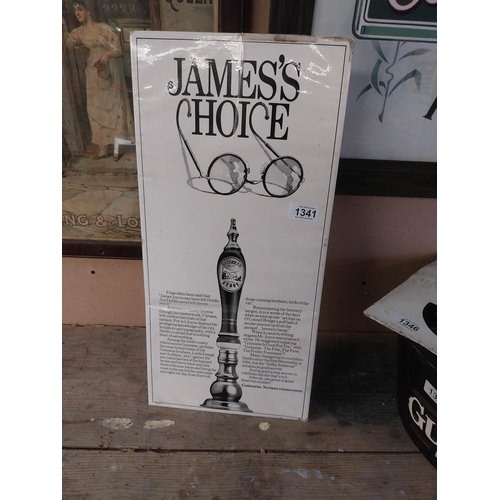 1341 - James's Choice Guinness No Beer comes near celluloid advertising counter showcard. {52 cm H x 41 cm ... 