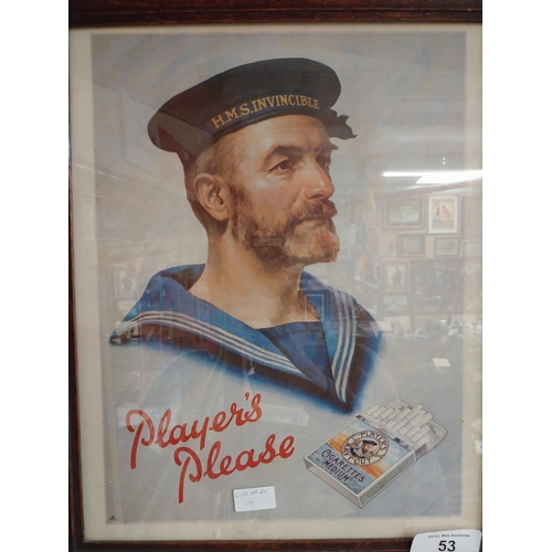 53 - Player's Please framed advertising print. {55 cm H x 35 cm W}