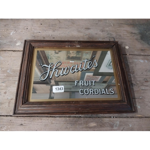 1343 - Thwaites Fruit Cordials framed advertising mirror. {31 cm H x 41 cm W}.