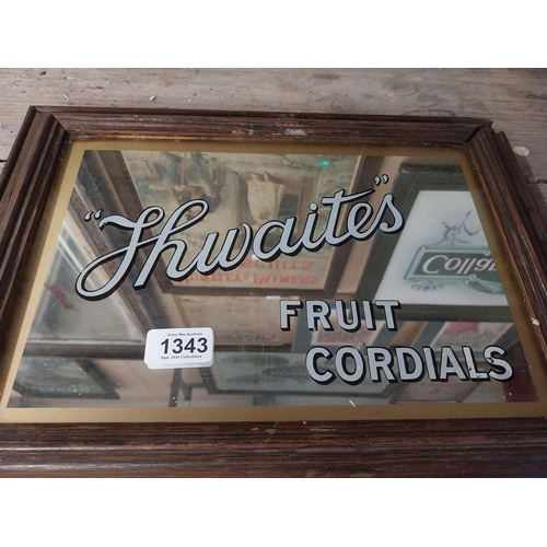 1343 - Thwaites Fruit Cordials framed advertising mirror. {31 cm H x 41 cm W}.