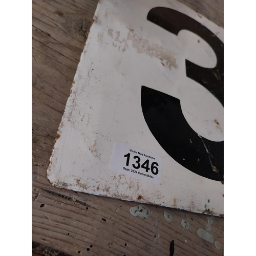 1346 - Metal number 3 sign. {28 cm H x 28 cm W}.