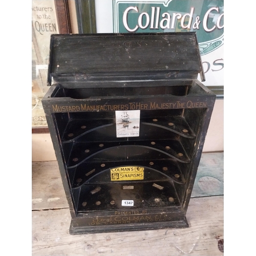 1347 - Early 1900's J and J Colman's Mustard wall display cabinet. {48 cm H x 39 cm W x 15 cm W}.