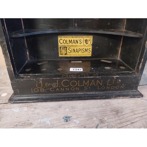 1347 - Early 1900's J and J Colman's Mustard wall display cabinet. {48 cm H x 39 cm W x 15 cm W}.