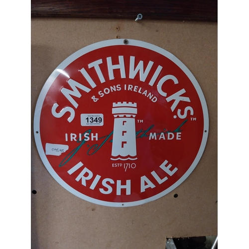 1349 - Tinplate Smithwick's Irish Ale advertising sign. {27 cm Diam.}