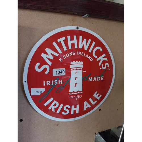 1349 - Tinplate Smithwick's Irish Ale advertising sign. {27 cm Diam.}