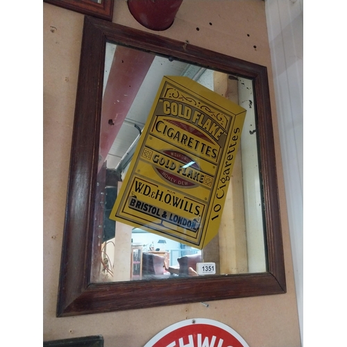 1351 - Gold flake framed advertising mirror {57cm H x 47cm W}.