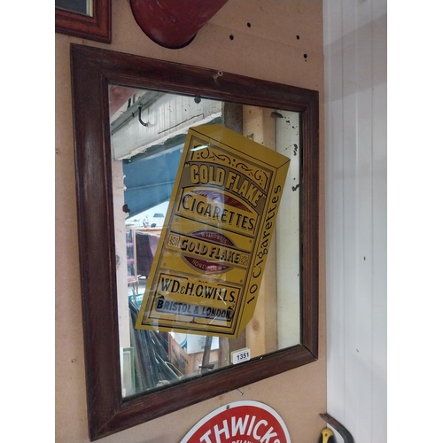 1351 - Gold flake framed advertising mirror {57cm H x 47cm W}.